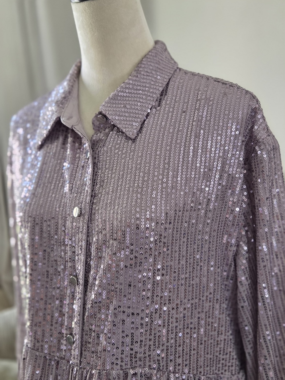Sequin Tiered Shirt Dress in silver - Picture 2 of 5